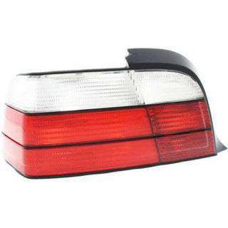 1992-1999 BMW 3 Tail Lamp LH, Lens & Housing, Red & Clear Crystal Lens.