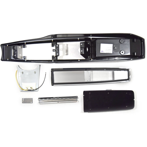 1968-1969 Chevy El Camino CENTER CONSOLE KIT INCL. CONSOLE BASE, RR. LIGHT PANEL, CONSOLE DOOR & HINGE, TOP PLATE & EMBLEM.