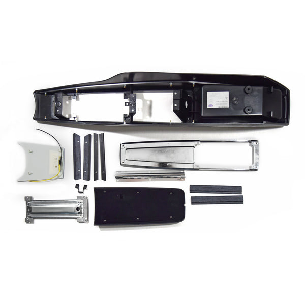 1970-1972 Chevy Chevelle Center Console Kit Incl. Console Base, Rr. Light Panel, Console Door/Hinge/Catch, Top Plate, Also Incl. Sealing Strip Kit & Shifter Dial Plate.