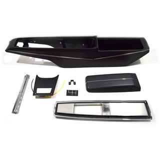 1970-1972 CHEVY EL CAMINO CENTER CONSOLE KIT -INCL. CONSOLE BASE, RR. LIGHT PANEL, CONSOLE DOOR/HINGE/CATCH,TOP PLATE & EMBLEM.