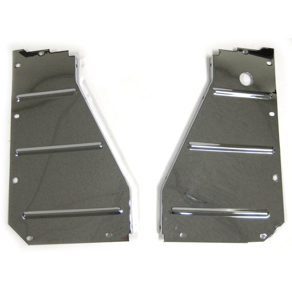 1957 Chevy Two-Ten Series Radiator Support Side Filler Panel Chrome Pair.