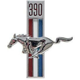 1967-1968 Ford Mustang DRIVER SIDE FENDER EMBLEM, -390- RUNNING HORSE.