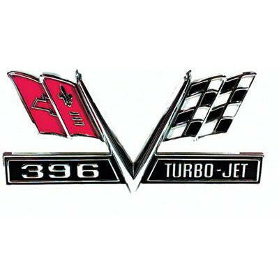 1965-1967 Chevy Impala FENDER EMBLEM, TURBO-JET 396, PAIR.