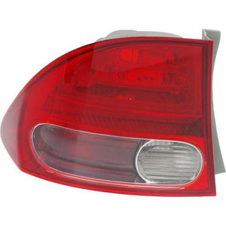 2006-2008 Honda Civic Tail Lamp LH, Outer, Lens And Housing, Sedan.