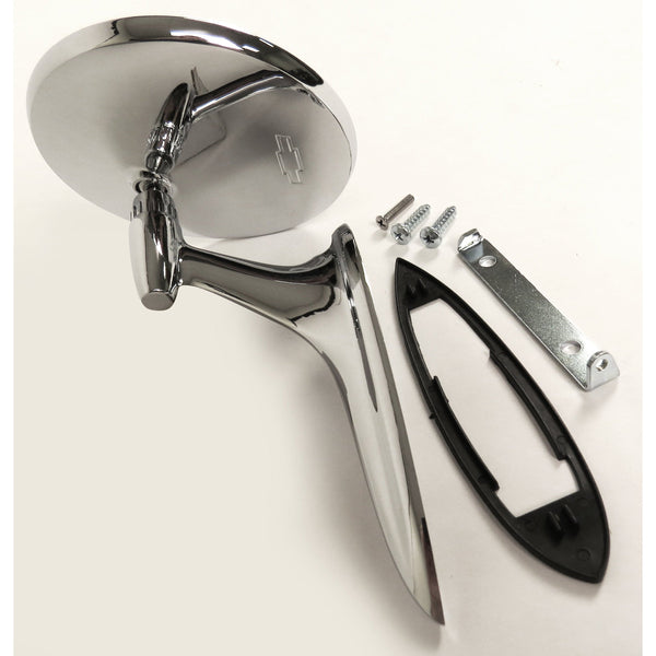 1964-1965 Chevy El Camino Door Mirror w/ Bowtie Non Remote with Mounting Kit.