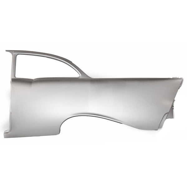 1957 Chevy 2 Door Sedan Quarter Panel Assembly w/Window Frame Skin No Trim Holes LH.