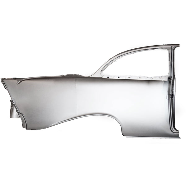 1957 Chevy 2 Door Sedan Quarter Panel Assembly w/Window Frame Skin No Trim Holes LH.