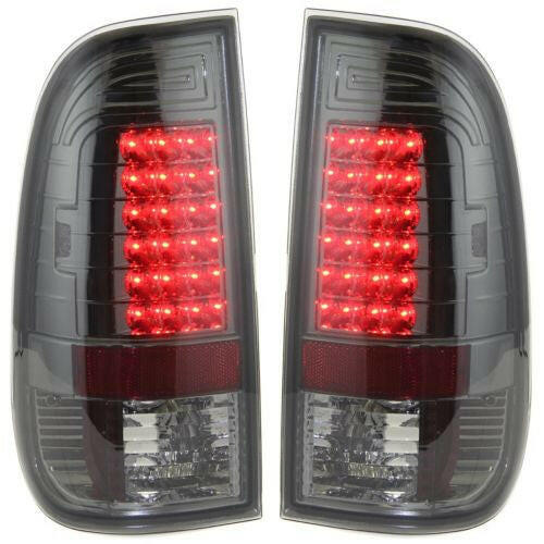 1997-2007 Ford F-250 Led Clear Tail Lamp, Lens & Housing, Set, Smoke Lens.