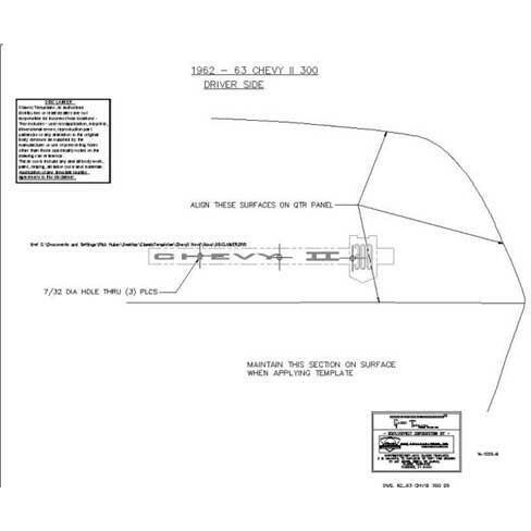 1962 - 1963 Chevy Chevy II 300 Quarter Panel Emblem Template Kit.