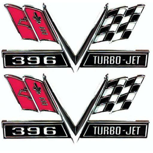 1965-1967 Chevy Chevelle 396 Turbo-Jet Flag Fender Emblems.