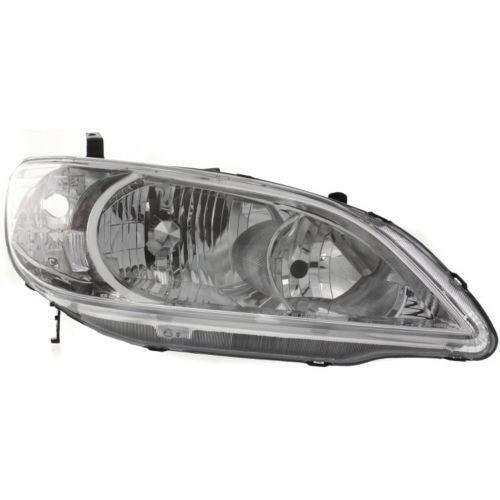 2004-2005 Honda Civic Head Light RH, Lens And Housing, w/Chrome Housing.