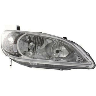 2004-2005 Honda Civic Head Light RH, Lens And Housing, w/Chrome Housing.