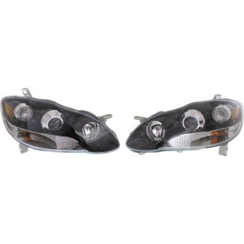 2003-2008 Toyota Corolla Projector Head Light, Black, Set Of 2.