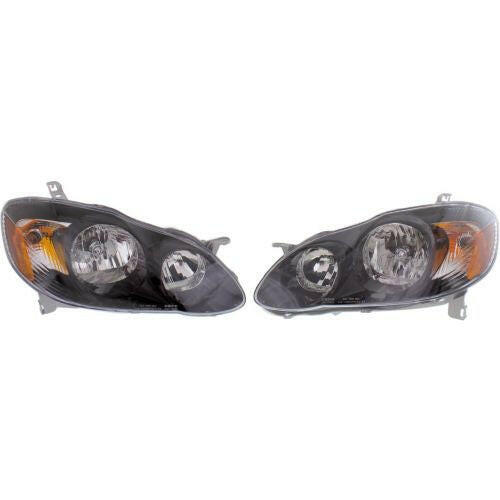 2003-2008 Toyota Corolla Clear Head Light, Assembly, Black, Set Of 2.