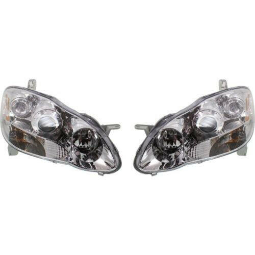 2003-2008 Toyota Corolla Projector Head Light Set, Chrome Interior.